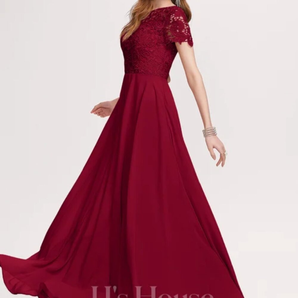 Size 6 Burgundy JJs House Long Lace Bridesmaid Dress